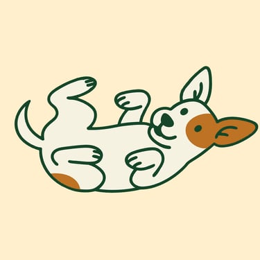 Ilustración de un perro relajado tumbado boca arriba
