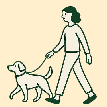 ilustración de una mujer paseando su perro