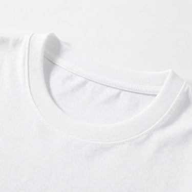 Macro shot of heavy-weight organic cotton t-shirt collar, clean studio lighting, high-contrast minimalist aesthetic