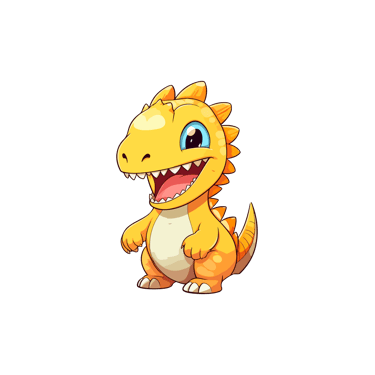 Illustrazione di un piccolo dinosauro arancione sorridente in stile cartone animato, pensato per contenuti dedicati ai bambin