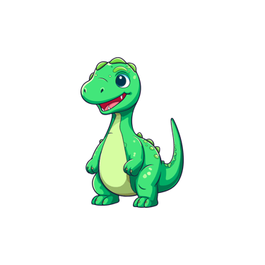 Illustrazione di un dinosauro verde sorridente in stile cartone animato, utilizzato per contenuti divertenti e dedicati ai ba