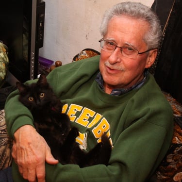 Mark with his kitten Lilly