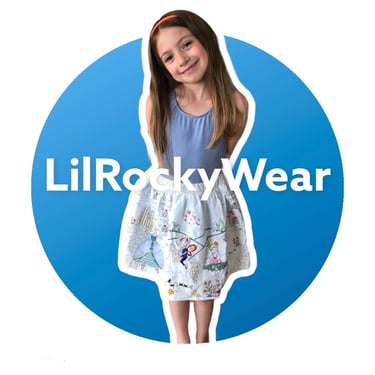 LOGO girl in a dress with a blue background