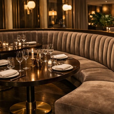 Curved booth seating in an upscale restaurant with premium upholstery