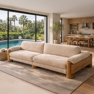 Custom contemporary neutral banquette in a bright modern living room by Solo Home Decor