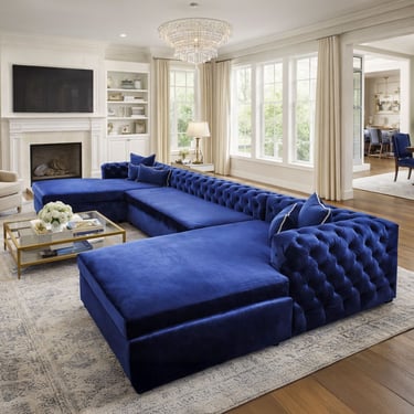 Blue luxury sectional featuring custom design furniture and transitional furniture by Solo Home Decor