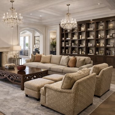 Elegant living room with custom design furniture and transitional furniture by Solo Home Decor