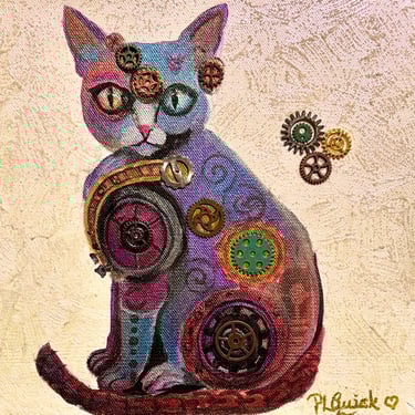 “Steampunk Kitty” steampunk cat painting 