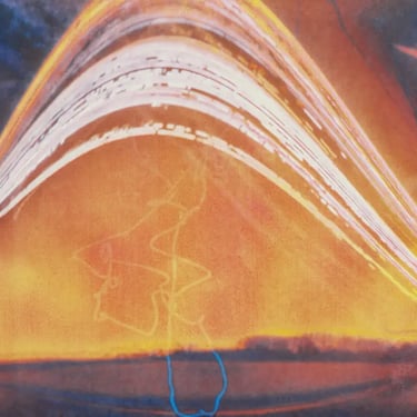Sun path reflected on blue-lined wave photo