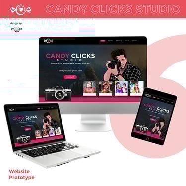 website prototype showing a clean homepage layout with a navigation bar at the top