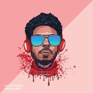 Vector caricature of a famous actor with exaggerated smile and sunglasses