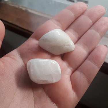 uma pessoa segurando dois pedaços de pedras brancas