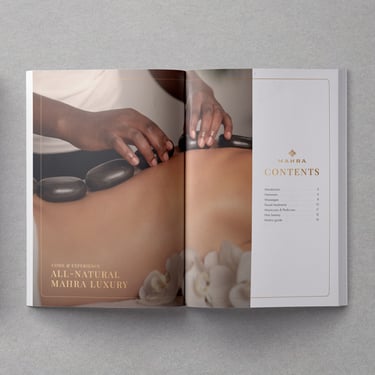 Beauty catalog spread for Mahra