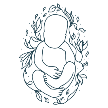 illustration stylisée bleue d'un bébé lové dans des feuilles