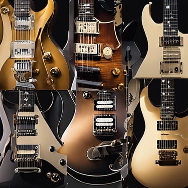 a group of guitars with guitars and guitars