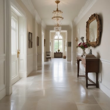 A beautifully restored marble floor reflecting natural light.