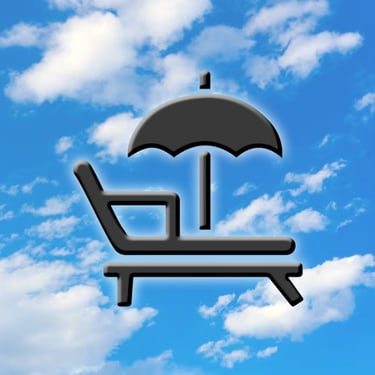 Sun lounger icon on blue sky background