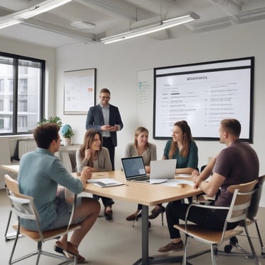 a group of people sitting around a table