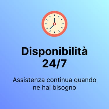 Icona di orologio con scritta "Disponibilità 24/7" che simboleggia l'assistenza domiciliare continua