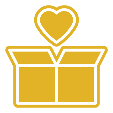 Heart with a box representing giving to families in need