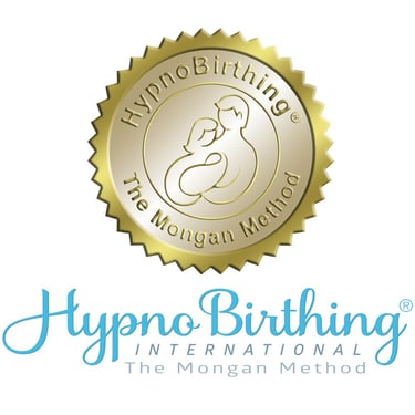 Official HypnoBirthing International logo for The Mongan Method featuring a gold seal.