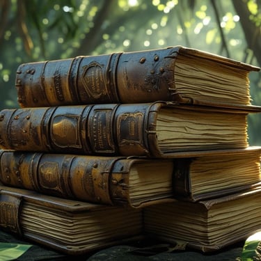 Ancient storybooks representing Jungle Drum Tales - animated animal stories with morals
