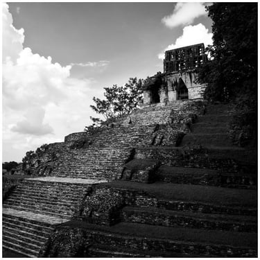 Mexico: a black and white photo of a building with stairs