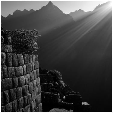 Peru: a black and white photo of a mountain range