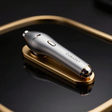 NINEONE CURAZET device, close-up of the ergonomic treatment wand resting on its gold cradle