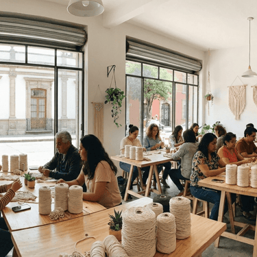 Participantes en un taller de macramé.