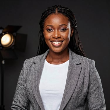 A smiling young woman working on her laptop in a cozy, bright home office.