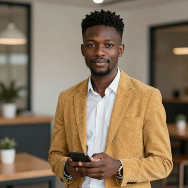 A smiling young woman working on her laptop in a cozy, bright home office.