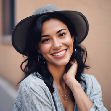 Happy woman walking confidently near the Eiffel Tower.