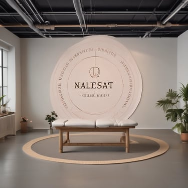 a bedroom with a bed, mirror and plant