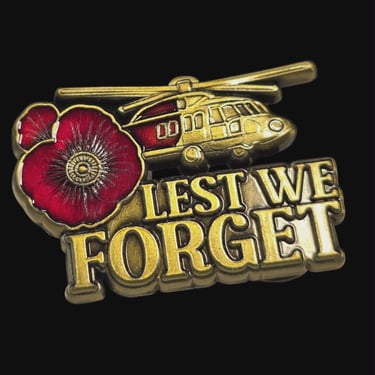 BH30 Lest We Forget poppy helicopter memorial pin on black background