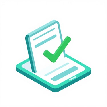 Isometric 3D vector icon of a secure digital check-in tablet with a green checkmark, vibrant teal accents, minimalist white background