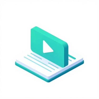 Isometric 3D vector icon of video play buttons hovering over digital notebook pages, cyan accents, minimalist white background