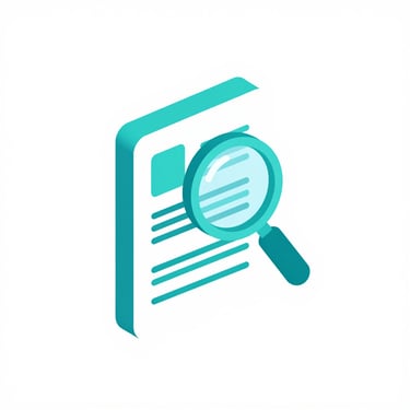Isometric 3D vector icon of a digital resume with a glowing search magnifying glass, teal accents, minimalist white background