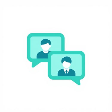 Isometric 3D vector icon of two chat bubbles containing a teacher and student, digital interface, minimalist white background