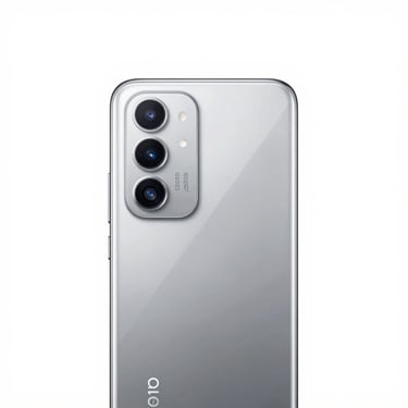 A straight-on studio shot of a premium Android smartphone, highlighting its clean metallic camera module and pristine glass screen, bright white background.