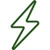 Green lightning bolt outline icon representing quick service and turn around times.