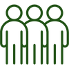 Green line icon of three people figures representing the multitude of happy clients.