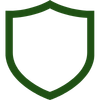 Minimalist green shield icon symbol representing security, protection, and safety.