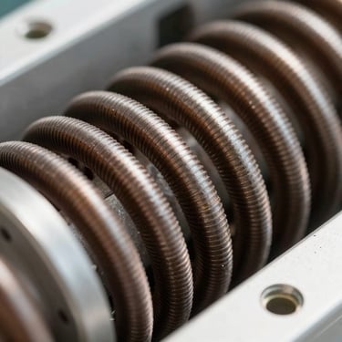 Macro shot of a dryer heating element coil, bright utility lighting