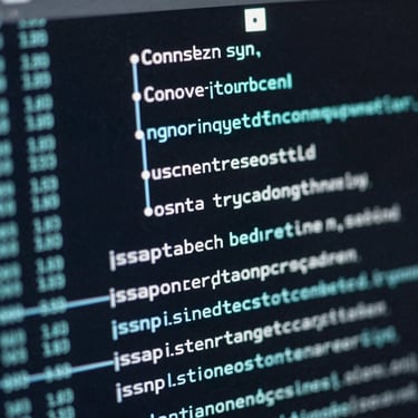 Macro close-up of a dark terminal screen displaying structured JSON system architecture, cool-toned cyan accents, razor-sharp vector lines, high contrast slate shadows.