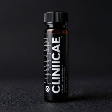 Clinical product shot of a black protein tub with stark white technical typography, dramatic low-key lighting against a dark textured backdrop