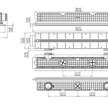 ERGOVENT LINEO PRO PROFILE technical drawing showing top, side and front dimensions in mm and inches