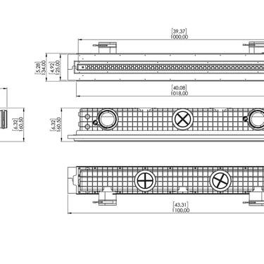 ERGOVENT LINEO PRO single-slot technical drawing showing top, side and front dimensions in mm and inches
