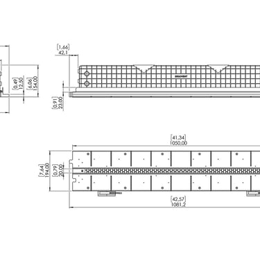 ERGOVENT LINEO PRO PUZZLE technical drawing showing side and top dimensions in mm and inches