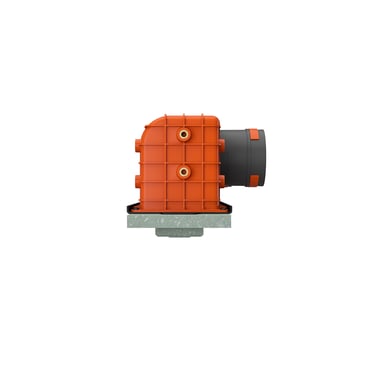 ERGOVENT LINEO PRO single-slot end cap unit showing orange plenum body with single round duct inlet and gypsum base